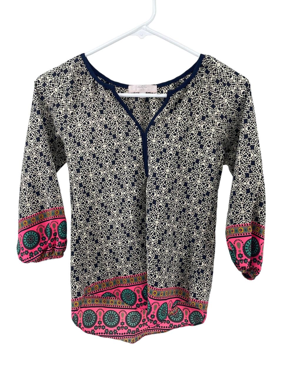 Moa Moa Girls Multicolored Printed Long Sleeve Blouse Youth Size Small